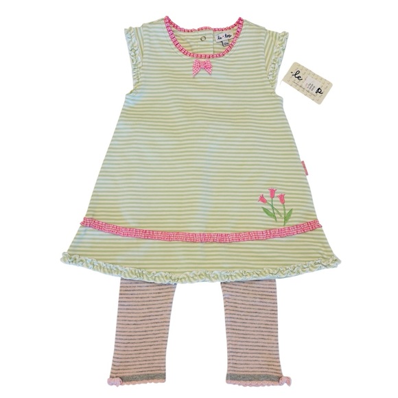 Le Top Other - le.top 12 Dress set pants NWT embroidered floral flowers striped 2 piece pink